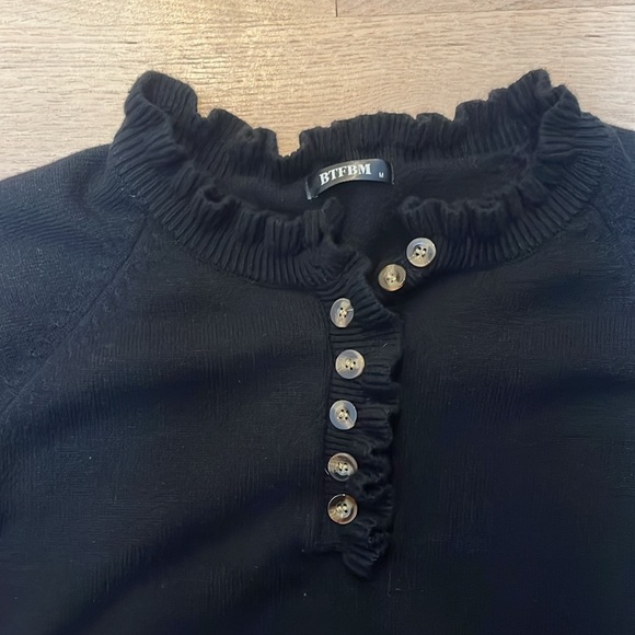 Black Sweater with Ruffle Neckline. - Picture 2 of 4